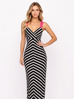 Ted Baker Kisa Chevron Midi Dress with Pink Straps